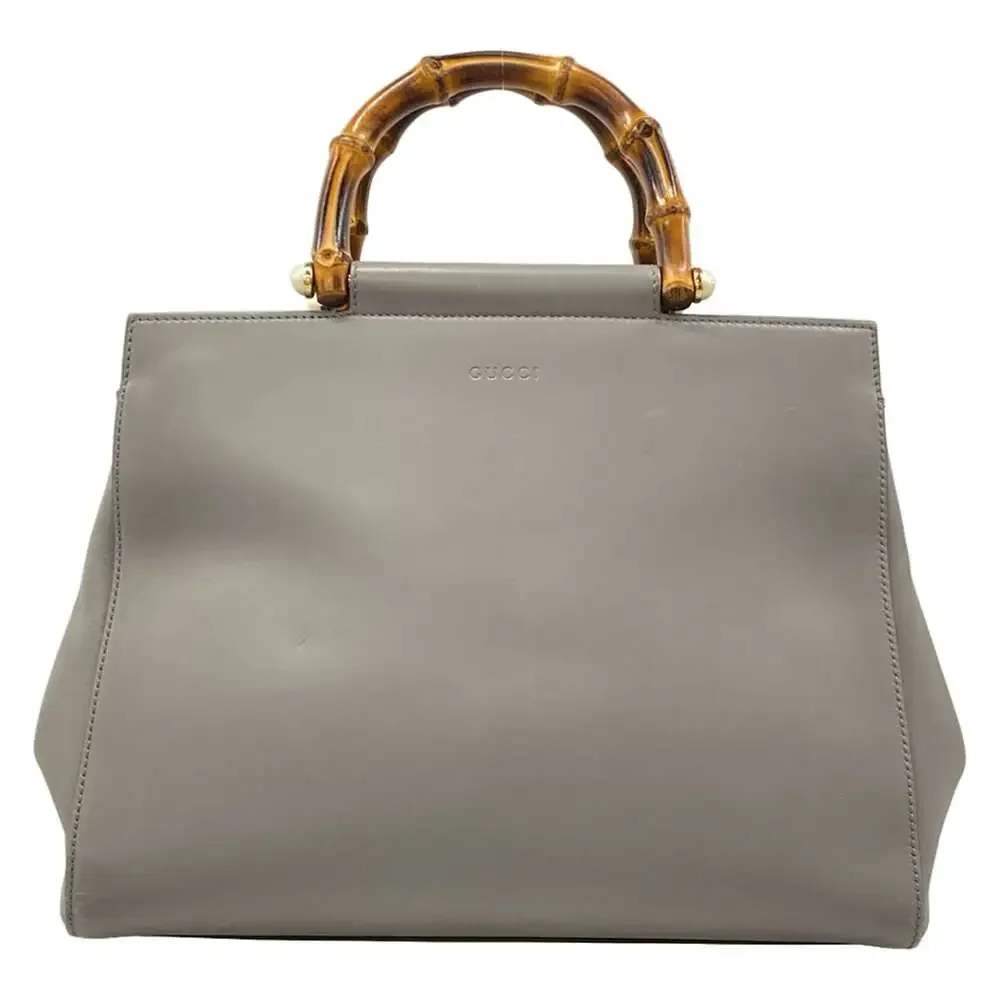 Gucci Nimfair Handbag 453766 Gray Dark Brown Leather Bamboo